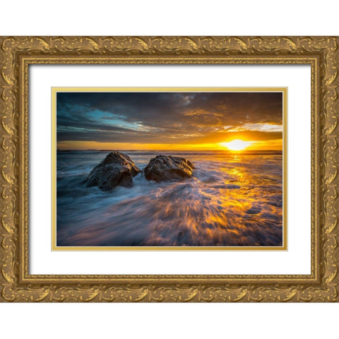 SUNSET OCEAN Gold Ornate Wood Framed Art Print with Double Matting by Kostka, Vladimir