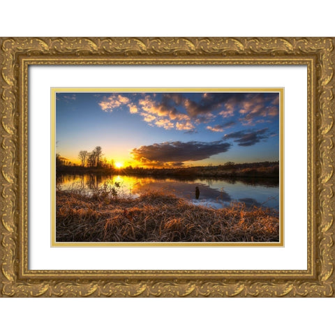 SUNSET RIVER II Gold Ornate Wood Framed Art Print with Double Matting by Kostka, Vladimir