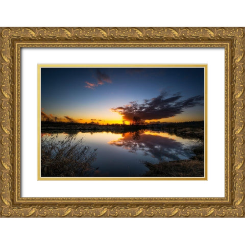 SUNSET RIVER III Gold Ornate Wood Framed Art Print with Double Matting by Kostka, Vladimir
