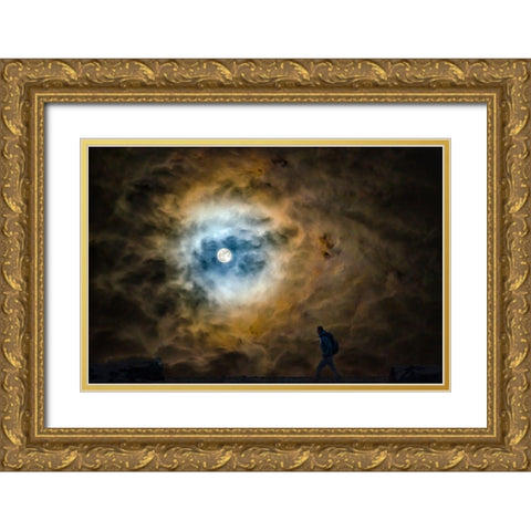 MOON WALKER Gold Ornate Wood Framed Art Print with Double Matting by Kostka, Vladimir