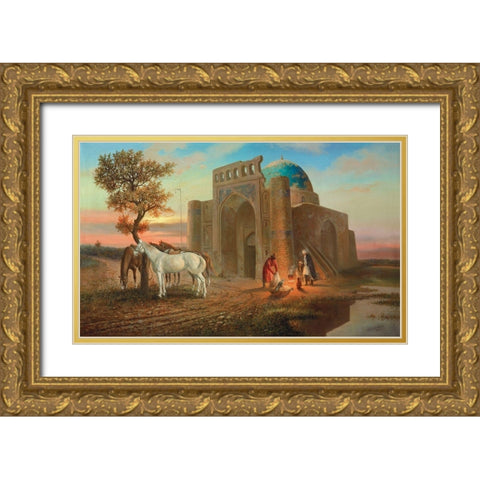 Mosque Gold Ornate Wood Framed Art Print with Double Matting by Chairudinov, A.