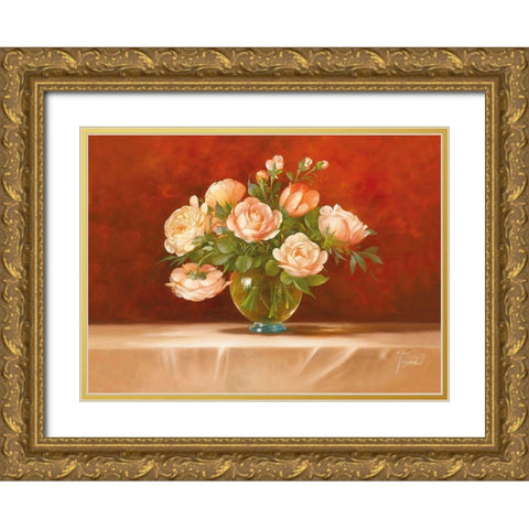ROSES ABSTRACT I Gold Ornate Wood Framed Art Print with Double Matting by Fasani