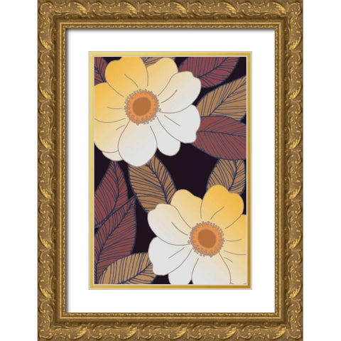Golden Blooms I Gold Ornate Wood Framed Art Print with Double Matting by Verbeek-Van Den Broek