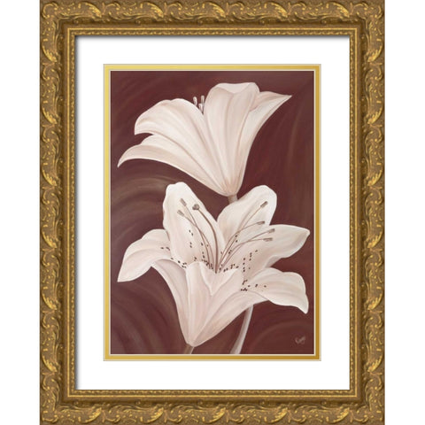 Chocolate Lillies Gold Ornate Wood Framed Art Print with Double Matting by Lake, Kaye