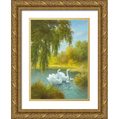 White Symphony I Gold Ornate Wood Framed Art Print with Double Matting by Smith, B.