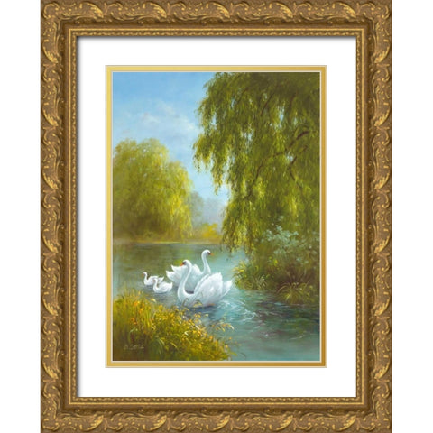 White Symphony II Gold Ornate Wood Framed Art Print with Double Matting by Smith, B.