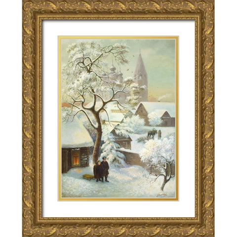 A FREEZING DAY Gold Ornate Wood Framed Art Print with Double Matting by Chairudinov, A.