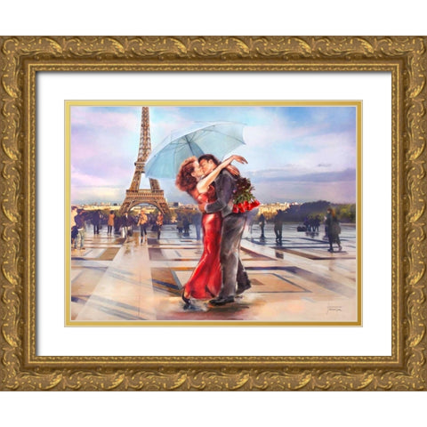 French Kiss Gold Ornate Wood Framed Art Print with Double Matting by Tarin, Michael