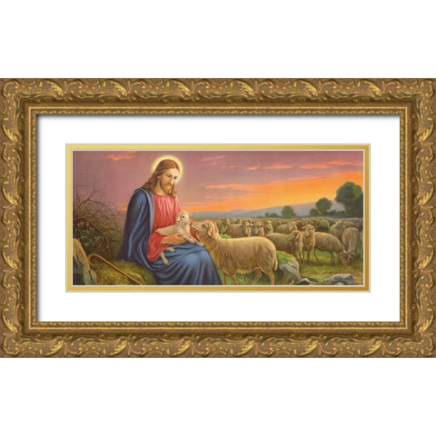 DER GUTE HIRTE Gold Ornate Wood Framed Art Print with Double Matting by Giovanni