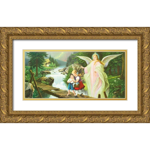 GUARDIAN ANGEL Gold Ornate Wood Framed Art Print with Double Matting by Lindberg