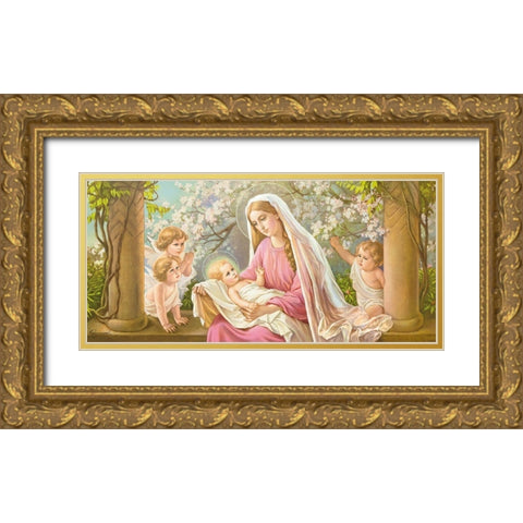 MARY WITH BLOSSOMS Gold Ornate Wood Framed Art Print with Double Matting by Giovanni
