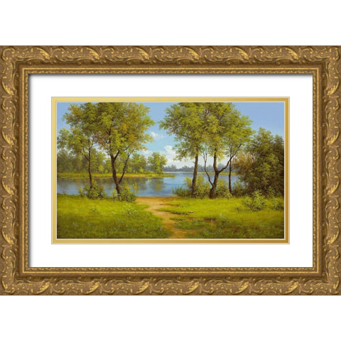 AT THE LAKE Gold Ornate Wood Framed Art Print with Double Matting by Slava
