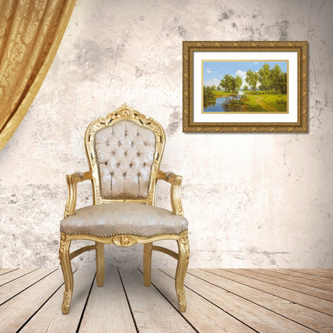 BRIDGE OVER BROOK Gold Ornate Wood Framed Art Print with Double Matting by Slava