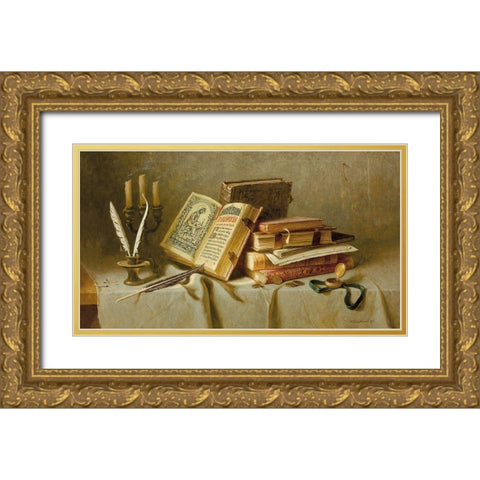 OLD BOOKS II Gold Ornate Wood Framed Art Print with Double Matting by Belkovskij, Igor