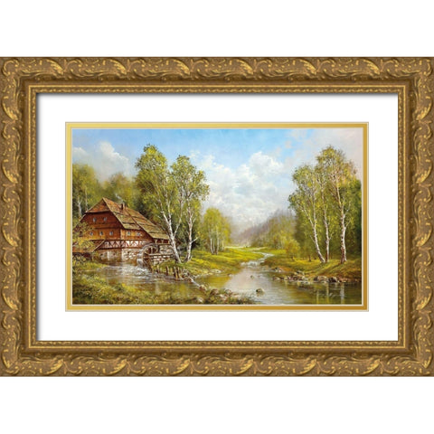 OLD MILL COTTAGE Gold Ornate Wood Framed Art Print with Double Matting by Glassl, Helmut