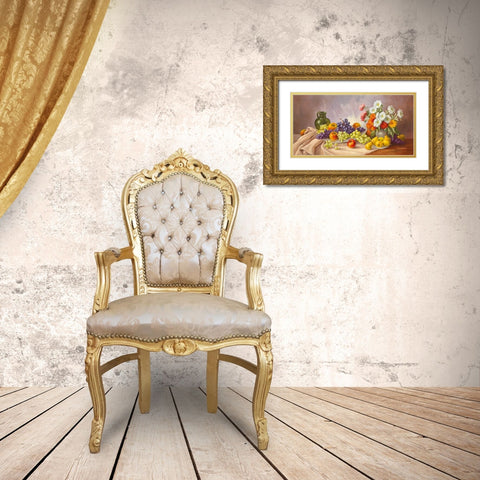 FRUIT Still-Life Gold Ornate Wood Framed Art Print with Double Matting by Krueger, E.