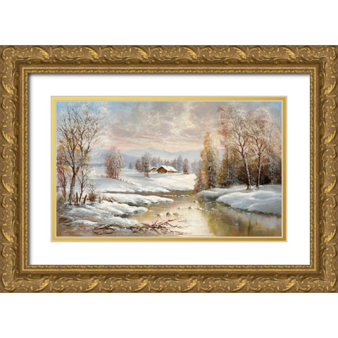 WINTER TWILIGHT Gold Ornate Wood Framed Art Print with Double Matting by Glassl, Helmut