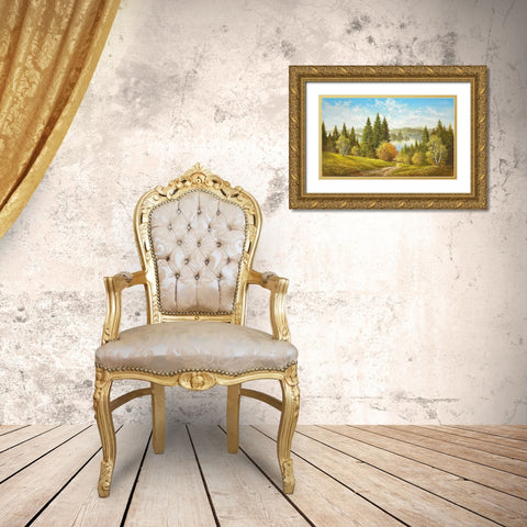 LAKE NEAR CERNIVCI Gold Ornate Wood Framed Art Print with Double Matting by Glassl, Helmut