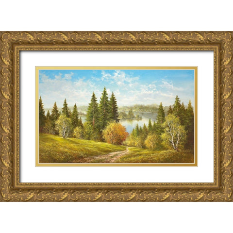 LAKE NEAR CERNIVCI Gold Ornate Wood Framed Art Print with Double Matting by Glassl, Helmut