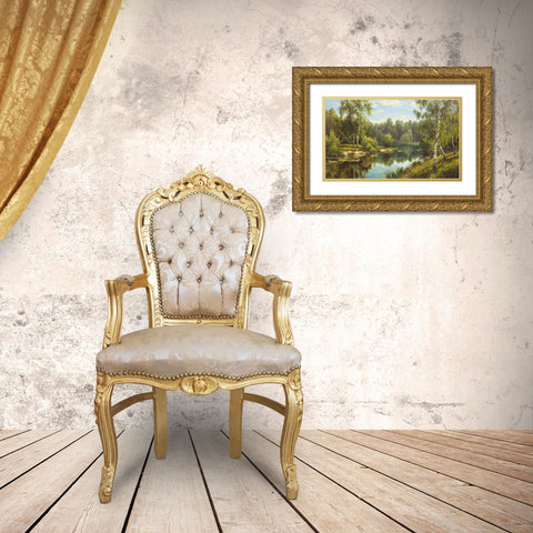 SLOWLY RIVER I Gold Ornate Wood Framed Art Print with Double Matting by Priscepa, Igor