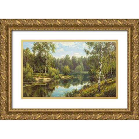 SLOWLY RIVER I Gold Ornate Wood Framed Art Print with Double Matting by Priscepa, Igor