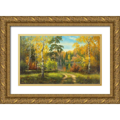 AUTUMN WAY Gold Ornate Wood Framed Art Print with Double Matting by Priscepa, Igor