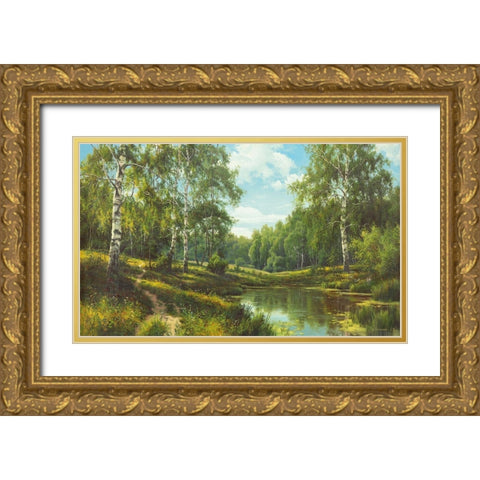 SLOW RIVER III Gold Ornate Wood Framed Art Print with Double Matting by Priscepa, Igor