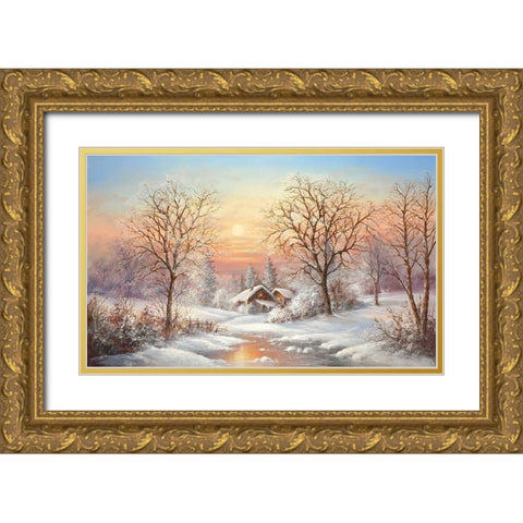 COSY WINTER Gold Ornate Wood Framed Art Print with Double Matting by Glassl, Helmut