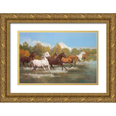 STAMPEDE Gold Ornate Wood Framed Art Print with Double Matting by Lombardo, Spartaco