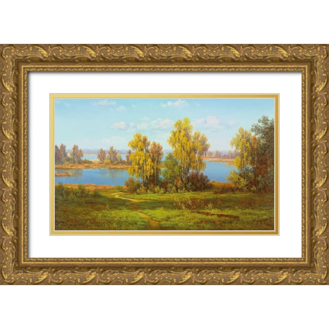 AUTUMN Landscape Gold Ornate Wood Framed Art Print with Double Matting by Slava