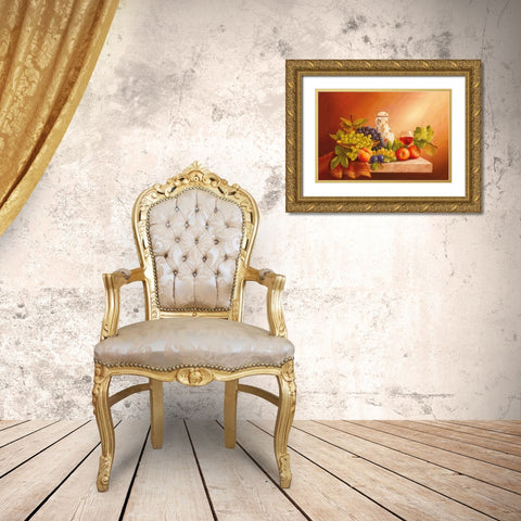 Still-Life WITH FRUITS II Gold Ornate Wood Framed Art Print with Double Matting by Fasani
