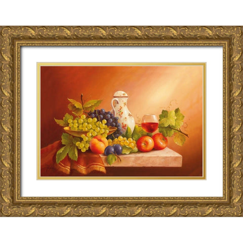 Still-Life WITH FRUITS II Gold Ornate Wood Framed Art Print with Double Matting by Fasani