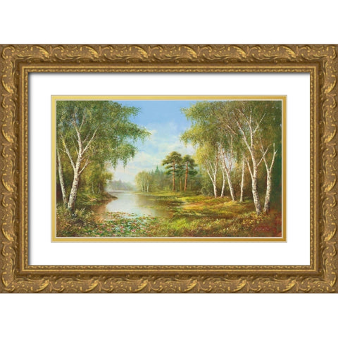 SECLUDED POND Gold Ornate Wood Framed Art Print with Double Matting by Glassl, Helmut
