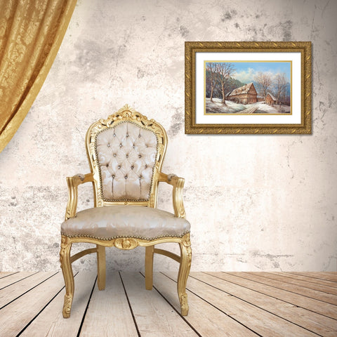 ROMANTIC MILL IN WINTER Gold Ornate Wood Framed Art Print with Double Matting by Glassl, Helmut
