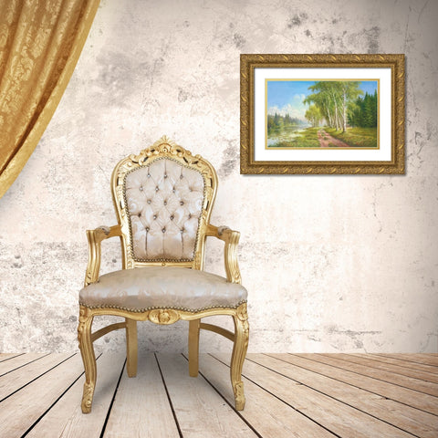 Path At The Lake Gold Ornate Wood Framed Art Print with Double Matting by Glassl, Helmut