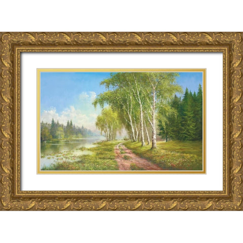 Path At The Lake Gold Ornate Wood Framed Art Print with Double Matting by Glassl, Helmut
