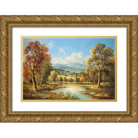 POND IN BOHEMIA Gold Ornate Wood Framed Art Print with Double Matting by Glassl, Helmut