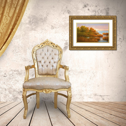 MISTY LAKE II Gold Ornate Wood Framed Art Print with Double Matting by Fasani