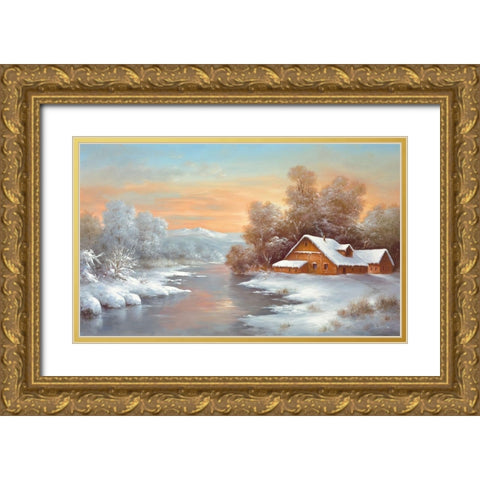 WINTER AT LAKE LADOGA Gold Ornate Wood Framed Art Print with Double Matting by Smith, B.