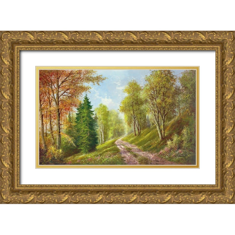 MOUNTAIN PATH Gold Ornate Wood Framed Art Print with Double Matting by Glassl, Helmut