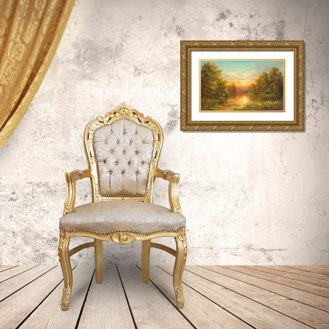 SUNSET Gold Ornate Wood Framed Art Print with Double Matting by Glassl, Helmut