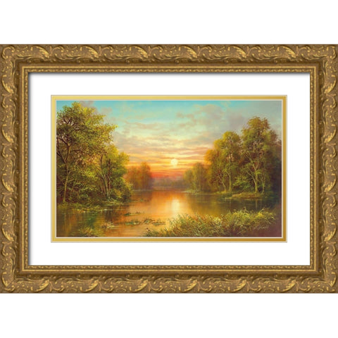 SUNSET Gold Ornate Wood Framed Art Print with Double Matting by Glassl, Helmut