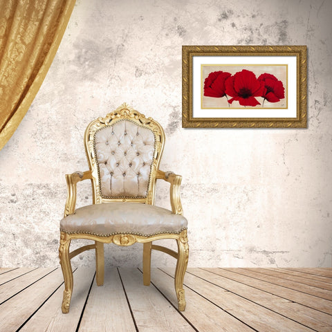 Linen Poppies I Gold Ornate Wood Framed Art Print with Double Matting by Lake, Kaye