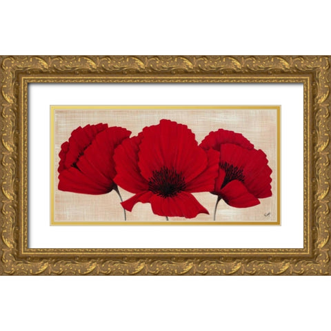 Linen Poppies I Gold Ornate Wood Framed Art Print with Double Matting by Lake, Kaye