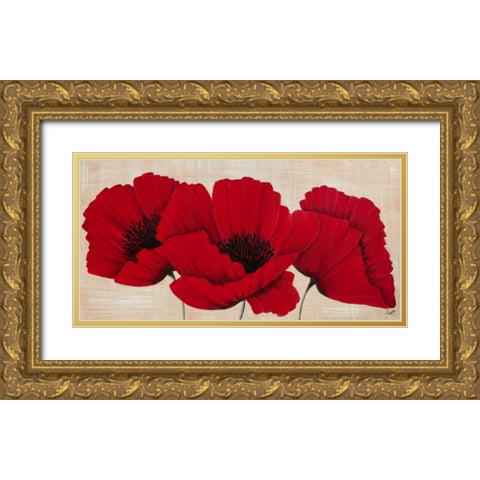 Linen Poppies II Gold Ornate Wood Framed Art Print with Double Matting by Lake, Kaye