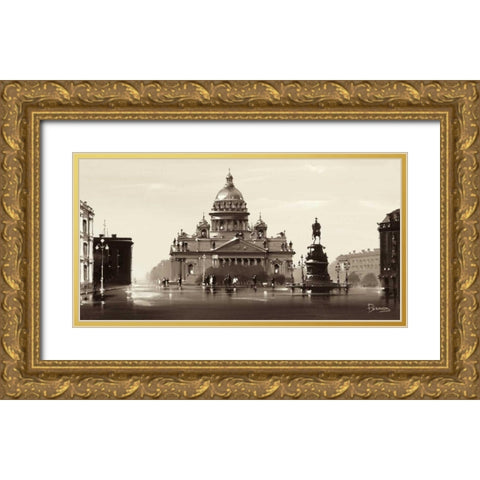 St. Isaac Cathedral Gold Ornate Wood Framed Art Print with Double Matting by Ryazanov