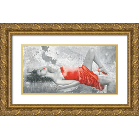 LADY IN RED Gold Ornate Wood Framed Art Print with Double Matting by Sestillo, Enrico