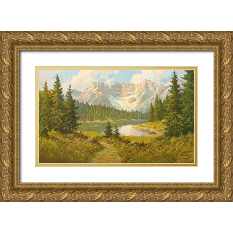MISURINA LAKE Gold Ornate Wood Framed Art Print with Double Matting by Bochmann, Joh.