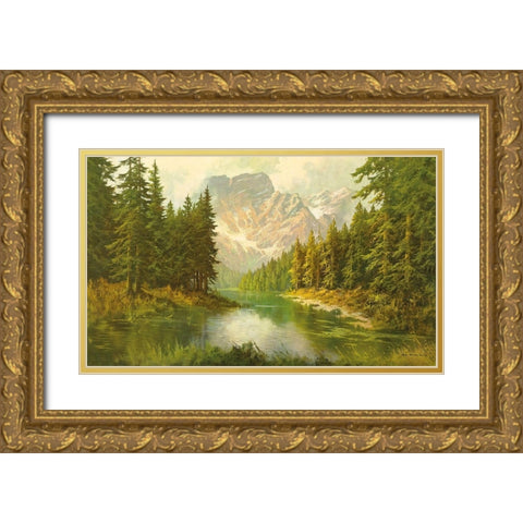 LAKE PRAGSER Gold Ornate Wood Framed Art Print with Double Matting by Bochmann, Joh.