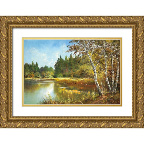 SECRET POND Gold Ornate Wood Framed Art Print with Double Matting by Glassl, Helmut